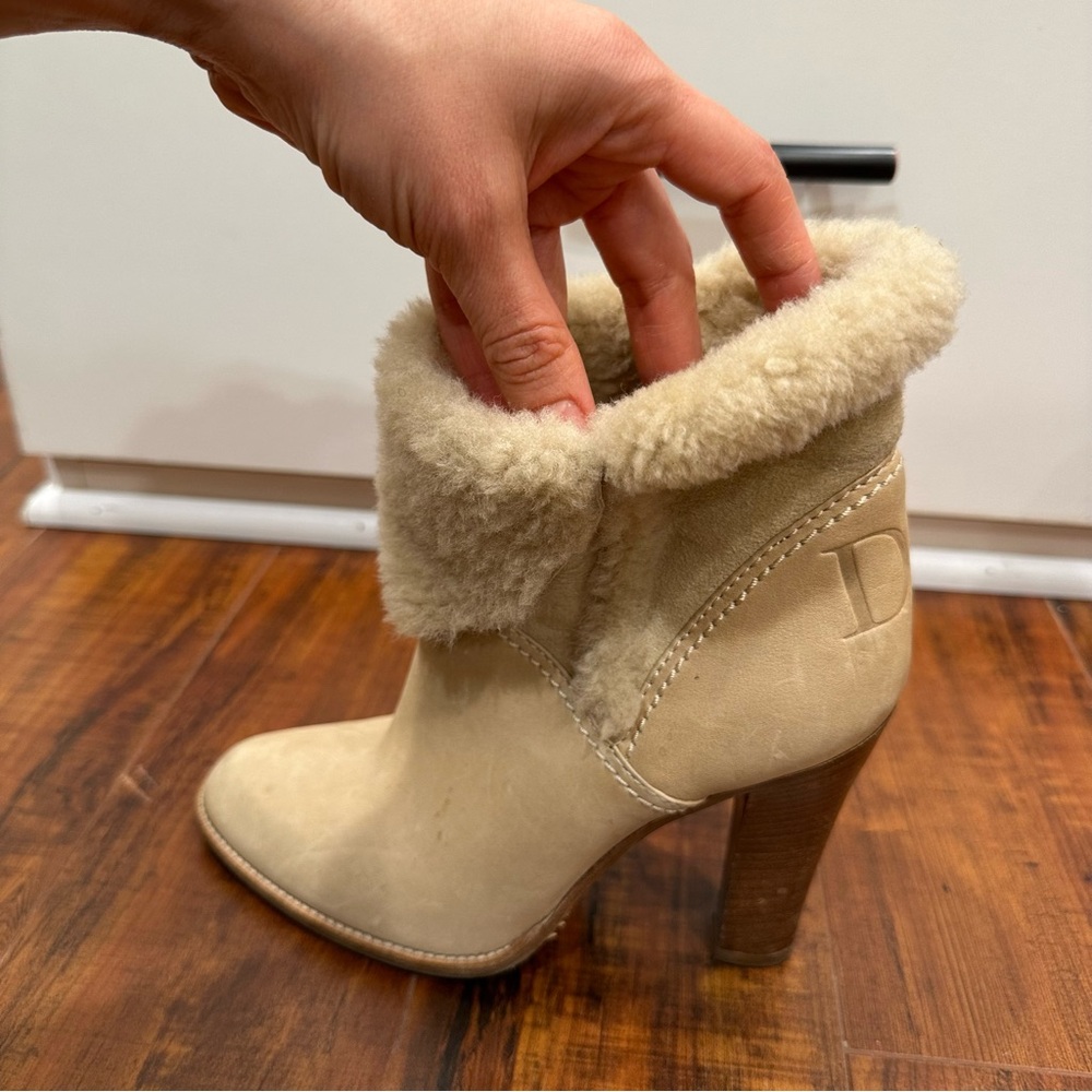 DIOR⚡️Size 37EU/7US Foldover shearling fur logo high heel ankle winter boots EUC